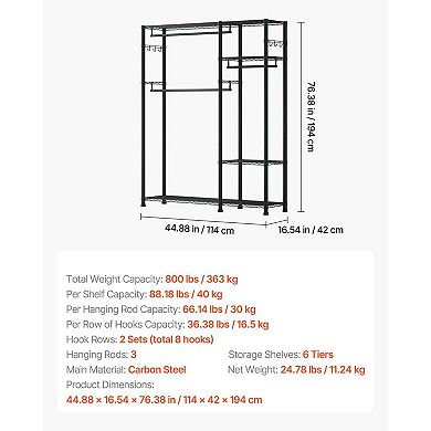 Multi-Functional Closet Wardrobe with Shelves, Rods, and Hooks
