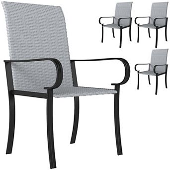 Outsunny Set of 4 Outdoor Wicker Dining Chairs with Armrests,