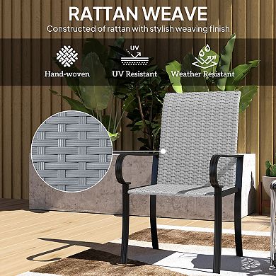 Outsunny Set of 4 Outdoor Wicker Dining Chairs with Armrests,