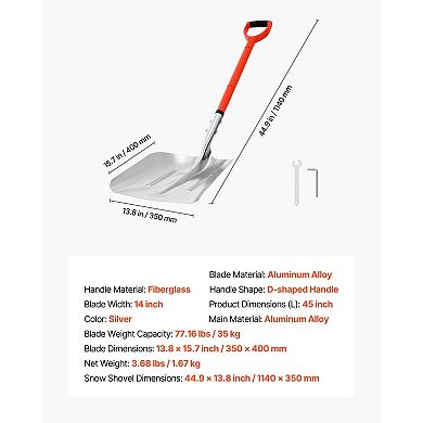 Aluminum Snow Shovel with D-Grip Handle, Tall Blade for Quick Winter Cleanup