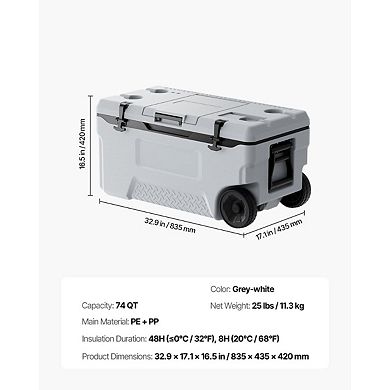 74QT Wheeled Ice Cooler with Pull Handle for Outdoor Parties and Travel
