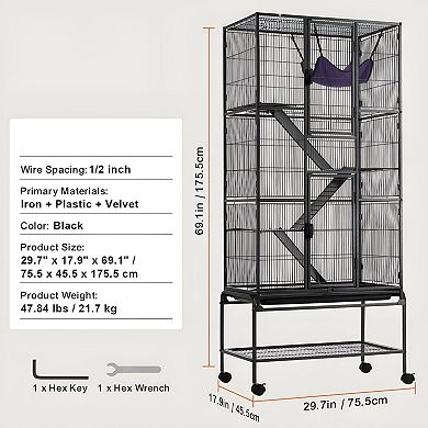 Multi-Level Ferret and Small Animal Cage with Hammock and Storage Shelf