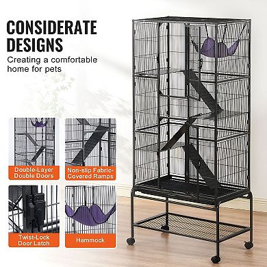 Multi-Level Ferret and Small Animal Cage with Hammock and Storage Shelf