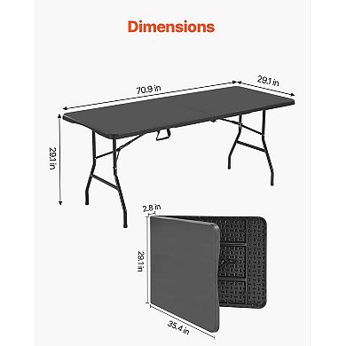Folding Picnic and Camping Table with Built-In Handle and Non-Slip Rubber Legs