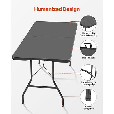 Folding Picnic and Camping Table with Built-In Handle and Non-Slip Rubber Legs