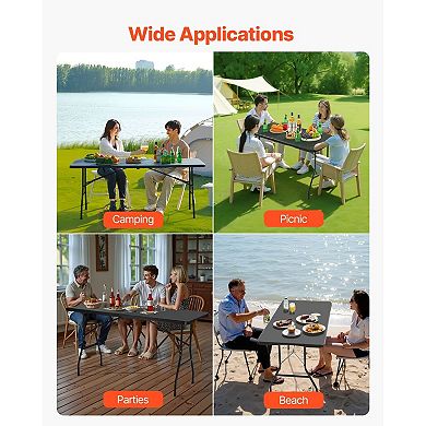 Folding Picnic and Camping Table with Built-In Handle and Non-Slip Rubber Legs