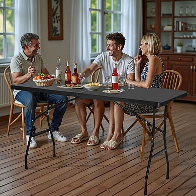 Folding Picnic and Camping Table with Built-In Handle and Non-Slip Rubber Legs