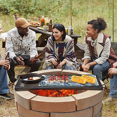 Portable Fire Pit Grill Grate with Handle for Camping and Backyard Use