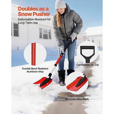 Adjustable Aluminum Snow Shovel with PP D-Grip Handle, Portable and Foldable