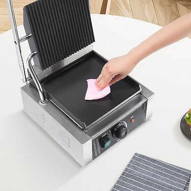 Adjustable Temperature Panini Grill with Cool-Touch Handle and Removable Oil Tray