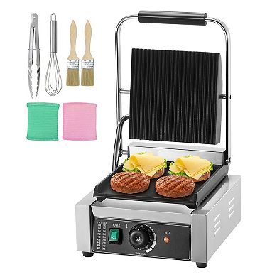 Adjustable Temperature Panini Grill with Cool-Touch Handle and Removable Oil Tray