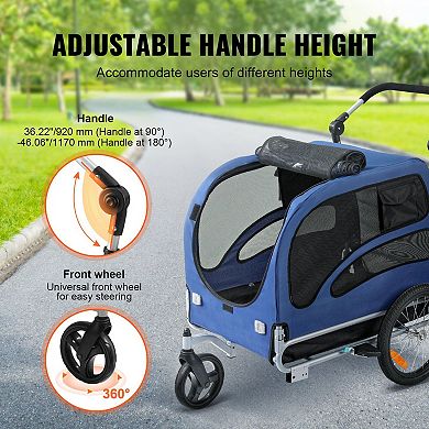 Foldable Dog Bike Trailer and Stroller with Zippered Mesh Doors