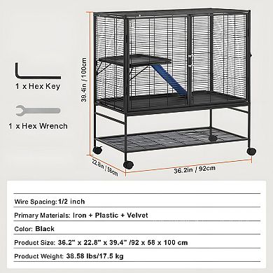 Multi-Level Ferret Cage with Removable Trays, Ramp, and Storage Shelf