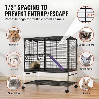 Multi-Level Ferret Cage with Removable Trays, Ramp, and Storage Shelf
