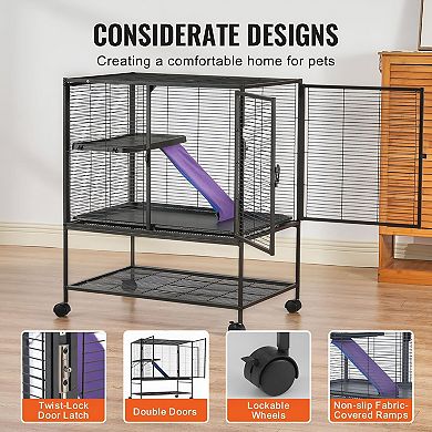 Multi-Level Ferret Cage with Removable Trays, Ramp, and Storage Shelf
