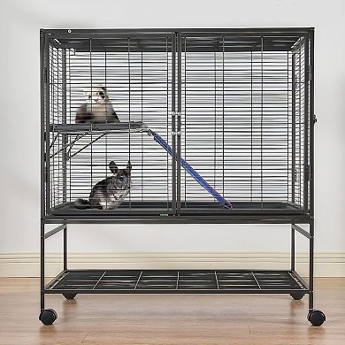Multi-Level Ferret Cage with Removable Trays, Ramp, and Storage Shelf