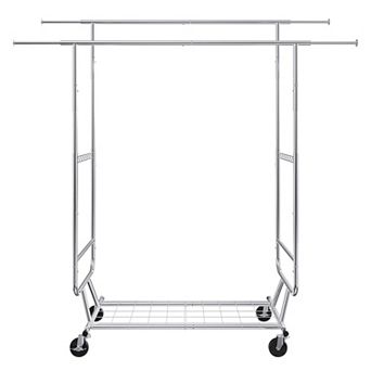 Double-Hanging Rolling Clothes Rack with Bottom Shelf and Side Racks