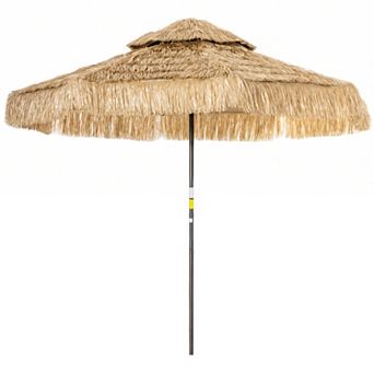 Outsunny 8.5FT Thatched Tiki Outdoor Patio Umbrella with 2 tier Top