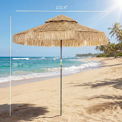 Outsunny 8.5FT Thatched Tiki Outdoor Patio Umbrella with 2-Tier Top