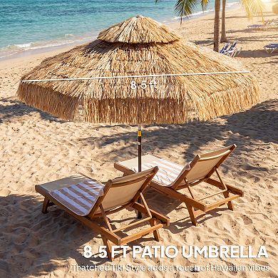 Outsunny 8.5FT Thatched Tiki Outdoor Patio Umbrella with 2-Tier Top