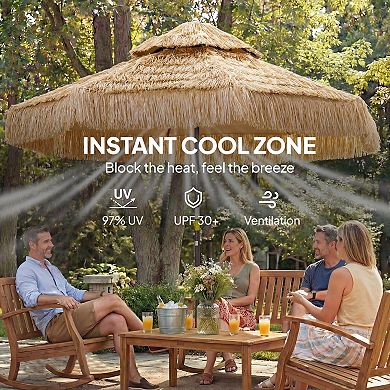 Outsunny 8.5FT Thatched Tiki Outdoor Patio Umbrella with 2-Tier Top