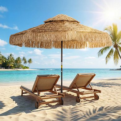Outsunny 8.5FT Thatched Tiki Outdoor Patio Umbrella with 2-Tier Top