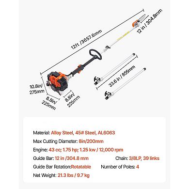 Gas-Powered Pole Saw 43cc 2-Stroke