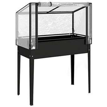 Outsunny Metal Raised Garden Bed with Flip-Up Greenhouse Cover,