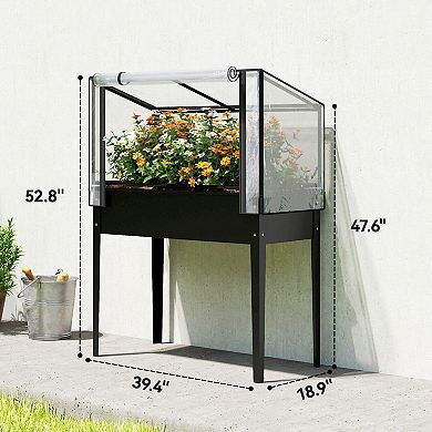Outsunny Metal Raised Garden Bed with Flip-Up Greenhouse Cover