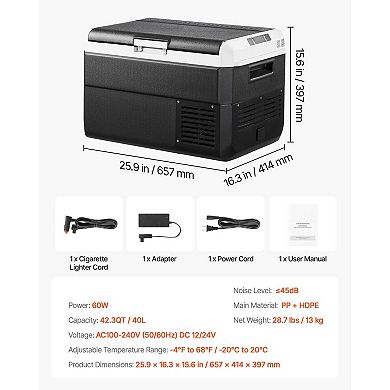 42.3QT Portable Car Refrigerator Freezer Rapid Cooling Dual-Power