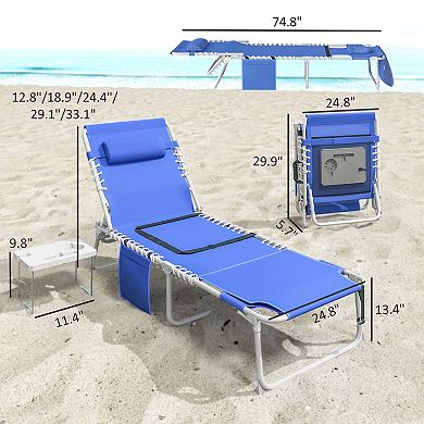 Outsunny Tanning Chair with Face Hole and Side Table,