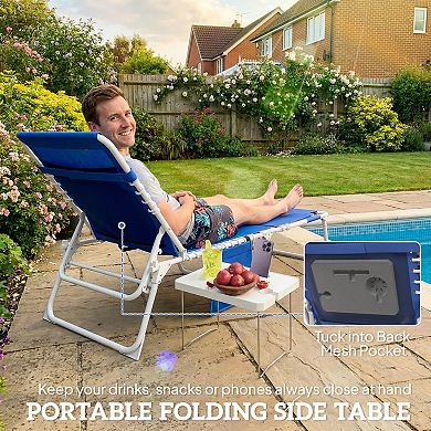 Outsunny Tanning Chair with Face Hole and Side Table,