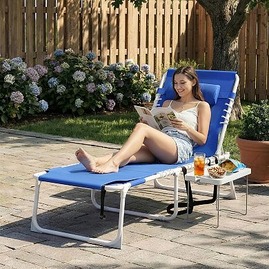 Outsunny Tanning Chair with Face Hole and Side Table,