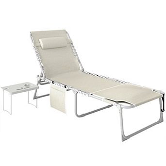 Outsunny Tanning Chair with Face Hole and Side Table,