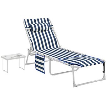Outsunny Tanning Chair with Face Hole and Side Table,