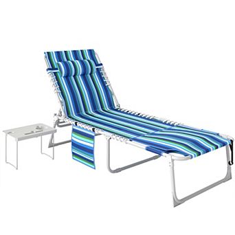 Outsunny Tanning Chair with Face Hole and Side Table,
