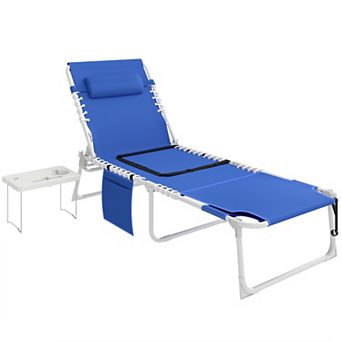 Outsunny Tanning Chair with Face Hole and Side Table,