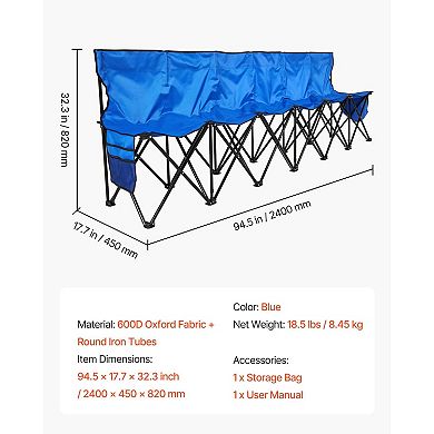 Folding Sports Bench with Backrest and Side Pockets for Outdoor or Indoor Use