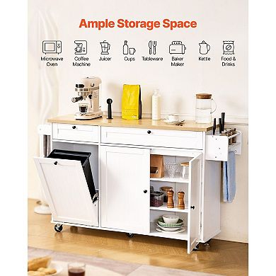 Kitchen Island with Drawers, Trash Cabinet, Side Racks, and Drop-Leaf Counter