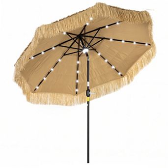 Outsunny 9 ft Tiki Outdoor Patio Umbrella with Solar Light, Tilt