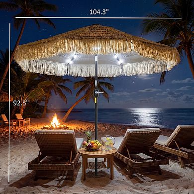 Outsunny 9 ft Tiki Outdoor Patio Umbrella with Solar Light, Tilt