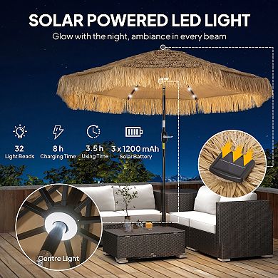 Outsunny 9 ft Tiki Outdoor Patio Umbrella with Solar Light, Tilt