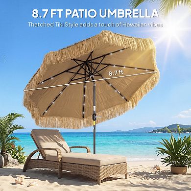 Outsunny 9 ft Tiki Outdoor Patio Umbrella with Solar Light, Tilt