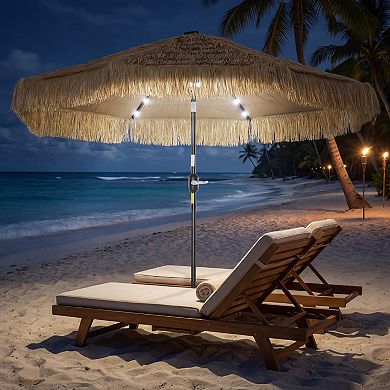 Outsunny 9 ft Tiki Outdoor Patio Umbrella with Solar Light, Tilt