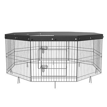 Adjustable 8-Panel Pet Playpen with Mesh Top and Ground Stakes