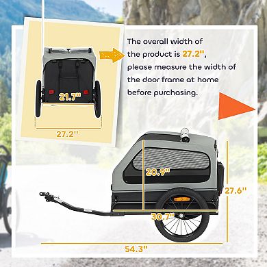 PawHut Dog Bike Trailer, Dog Trailer w/ Flip-Down Ramp Tailgate