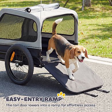 PawHut Dog Bike Trailer, Dog Trailer w/ Flip-Down Ramp Tailgate