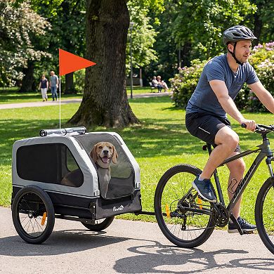 PawHut Dog Bike Trailer, Dog Trailer w/ Flip-Down Ramp Tailgate
