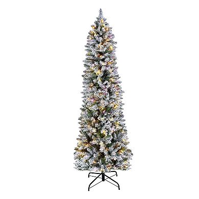 Prelit Flocked Artificial Christmas Tree with Multicolor LED Lights and Remote