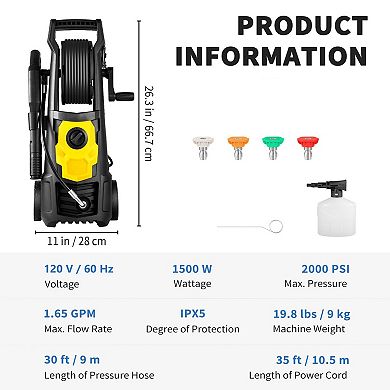2000 PSI Electric Pressure Washer with Hose and 4 Spray Nozzles
